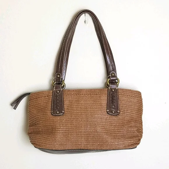 Fossil Bag Genuine Classic 1954 Vintage Bag Small Woven Brown Leather Trim - Picture 2 of 15